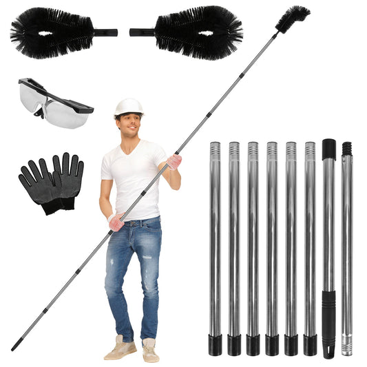 10.5FT Gutter Cleaning Brush With Telescoping Handle Rain Gutter Cleaner Extendable Gutter Cleaning Tool From The Ground With 2 Angled Brushes Anti-slip Gloves Goggles